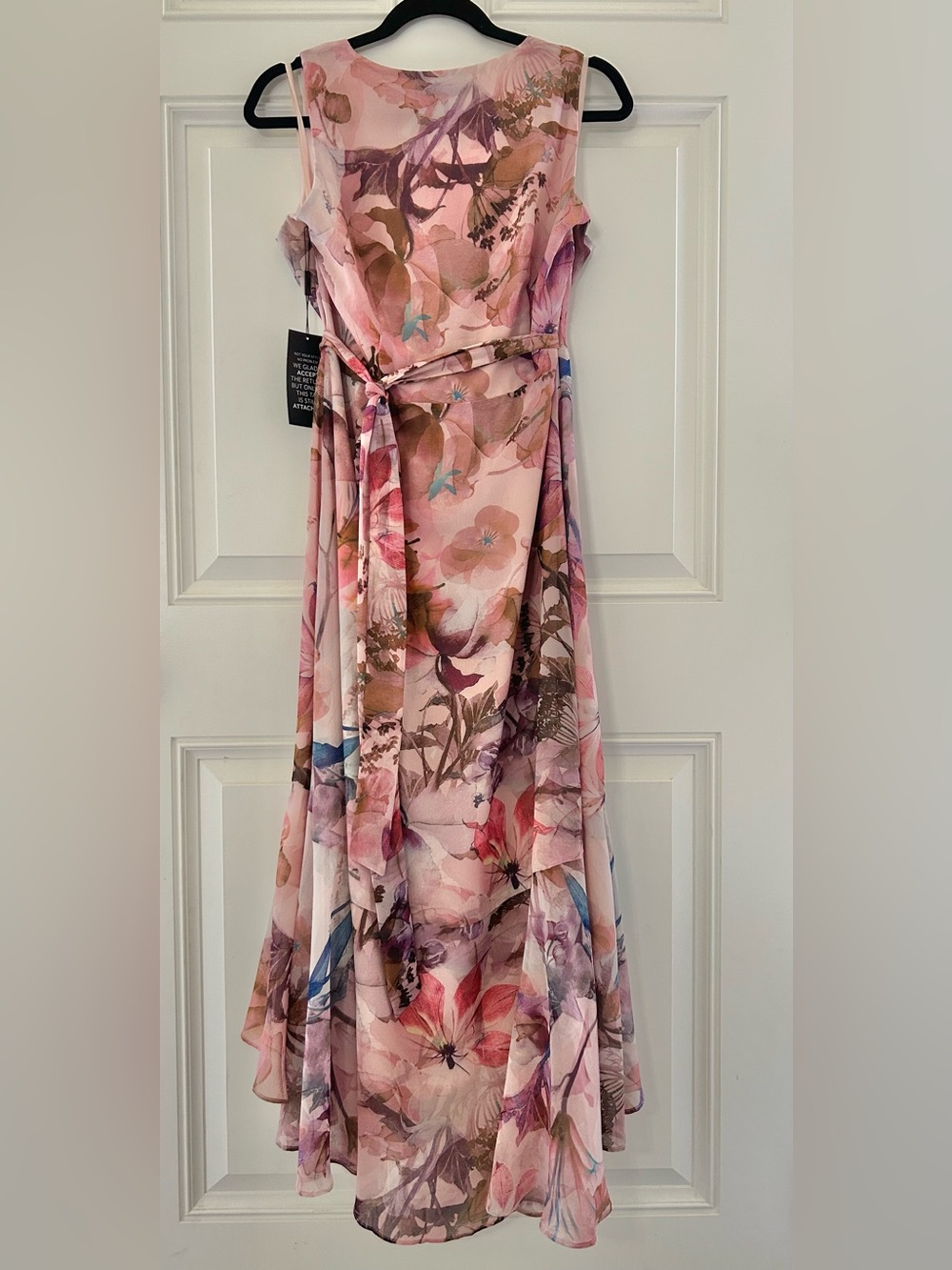 NWT WHBM V-Neck Ruffle Wrap Dress in Whisper FIoral Camellia Blush Pink Size 8 - Picture 6 of 6